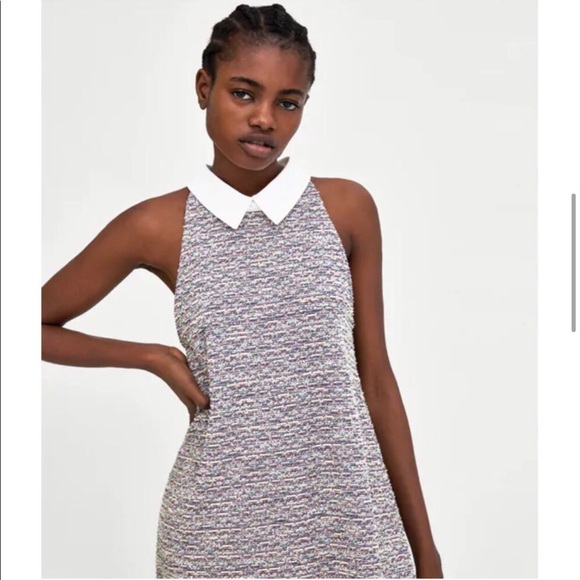 Zara Tweed Collared Halter-Neck Shift Dress, size Small - Picture 4 of 10